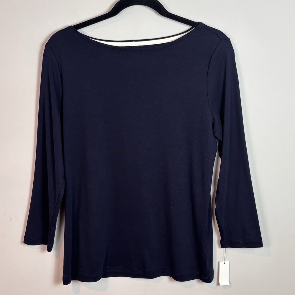 NWT The Talbots Tee Women's Blue Boatneck 3/4 Sleeve Tee Size Medium 100% Cotton